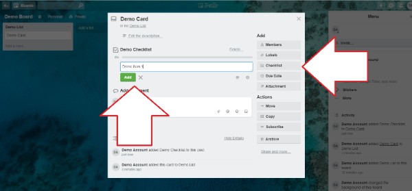Checklists in Trello