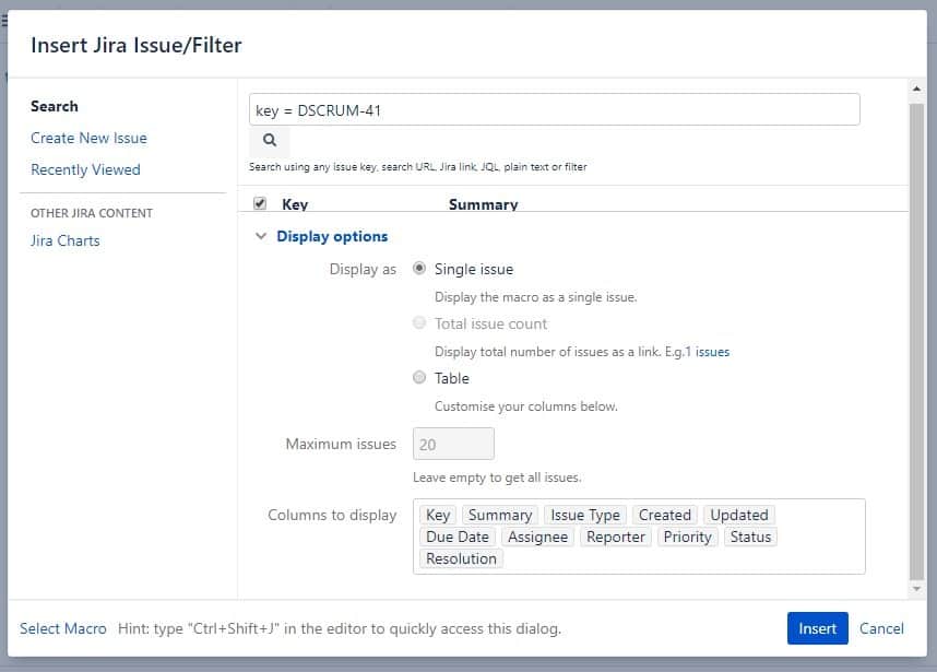 Jira Macro in Confluence