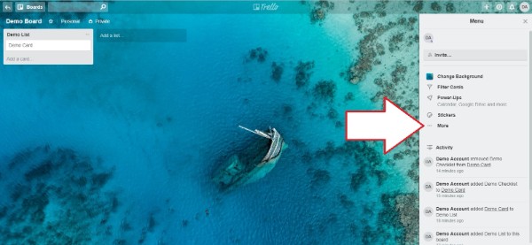 Menu More button in Trello