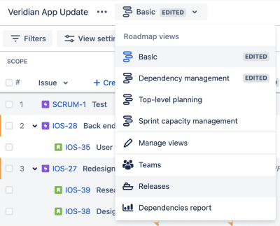 releases assigned to your advanced roadmap plan