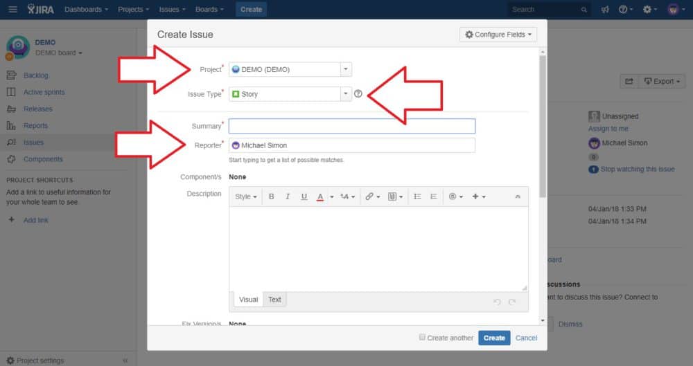 set up jira issue tutorial