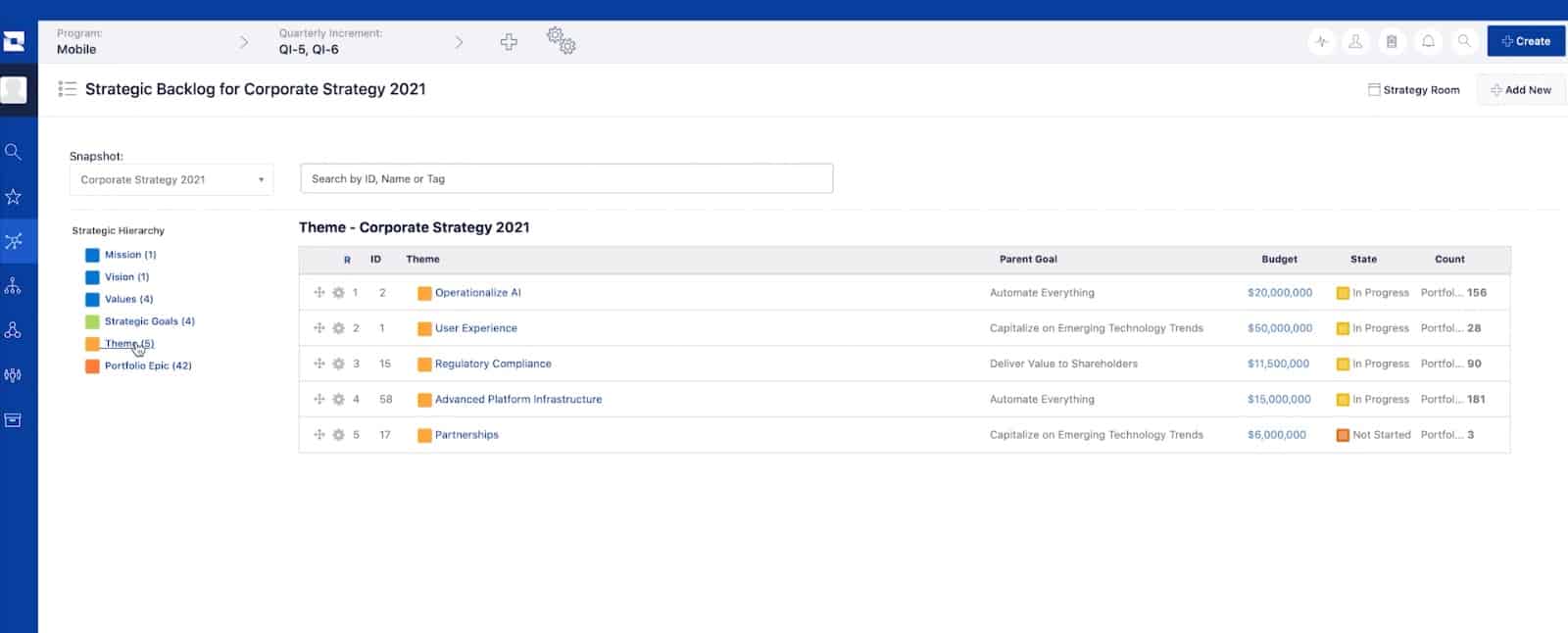 Jira Align Strategic Backlog 2021