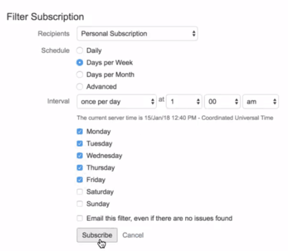 Jira filter subscripition