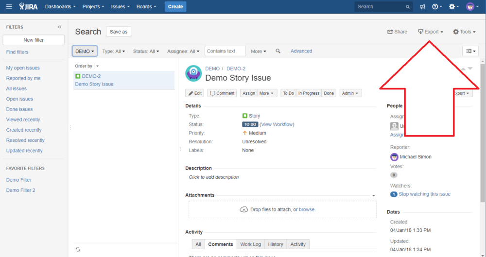 export data from jira