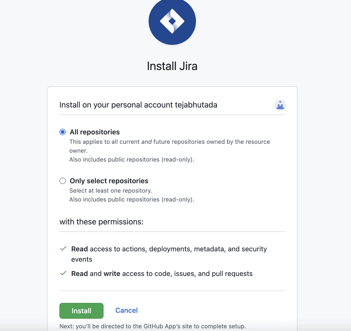 select GitHub repos for jira GitHub integration 