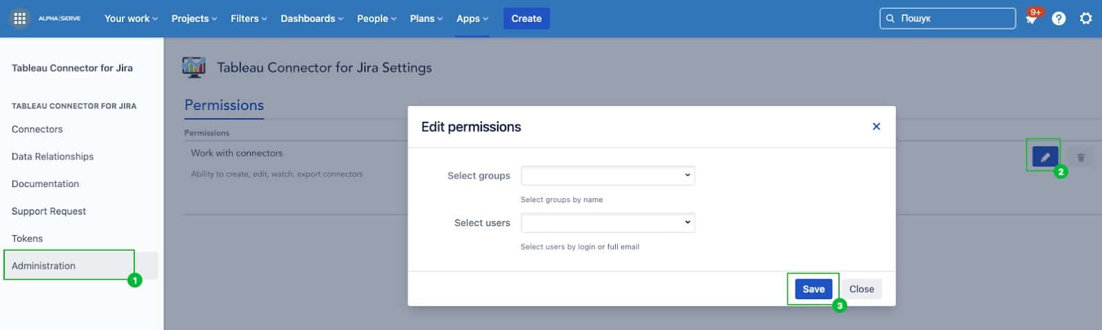 configure Jira tableau permissions