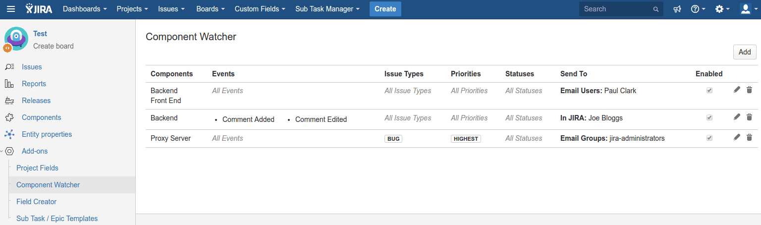 COmponant Watcher for Jira Cloud