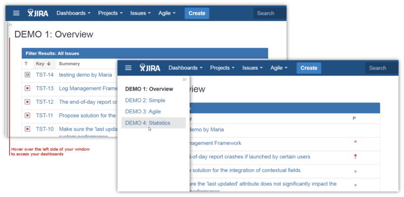 Free Jira plugin example collapsible dashboard
