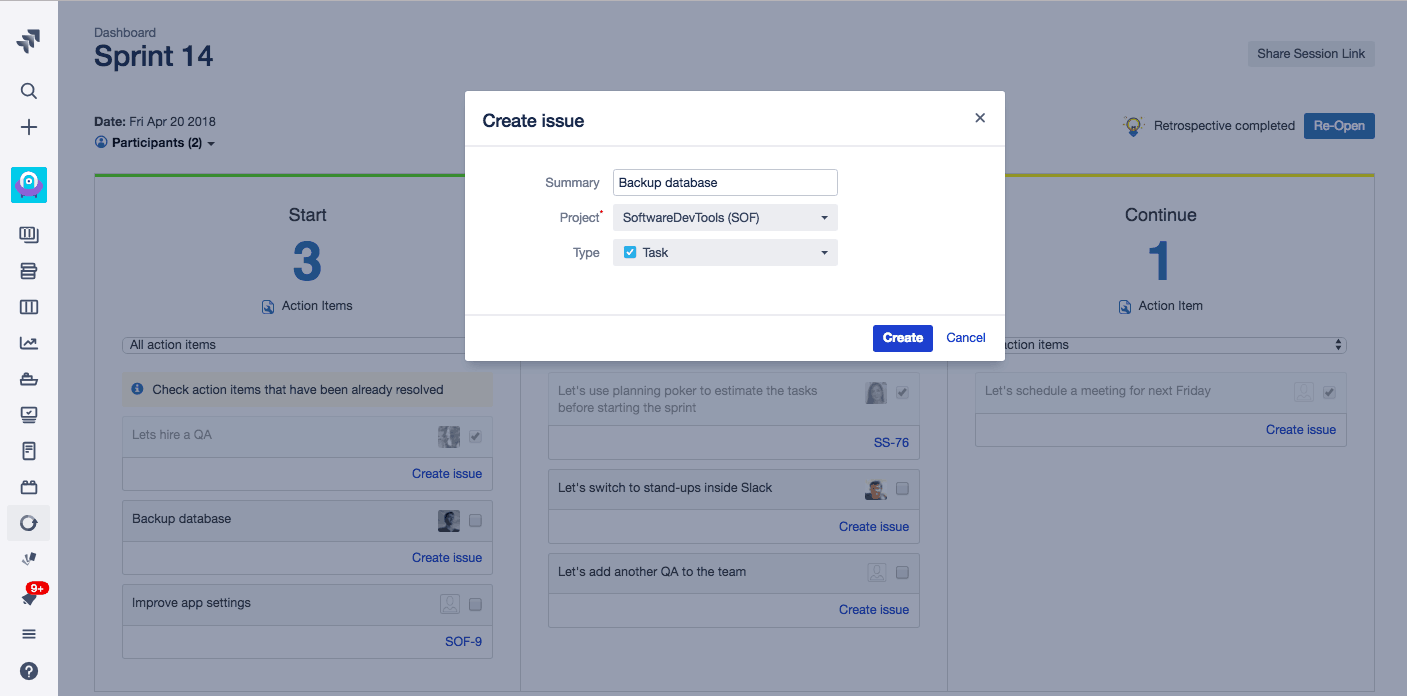 Create a new Jira retrospectives