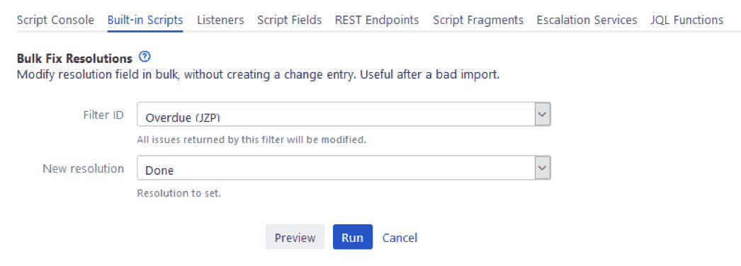 Scriptrunner for jira bulk fix resolutions