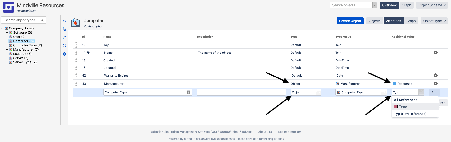 object type attributes for jira insight 