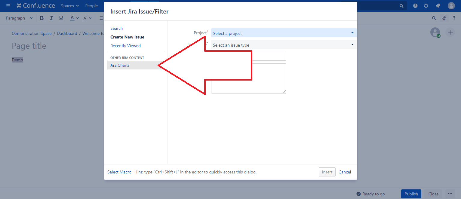 use the Jira Chart Macro to create charts in confluence