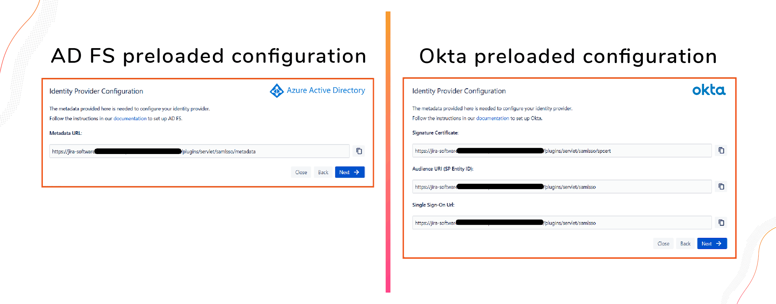 preload configuration for SAML SSO