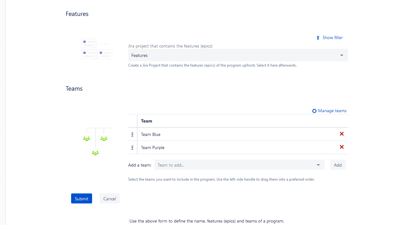 create a program in app for SAFe in Jira 