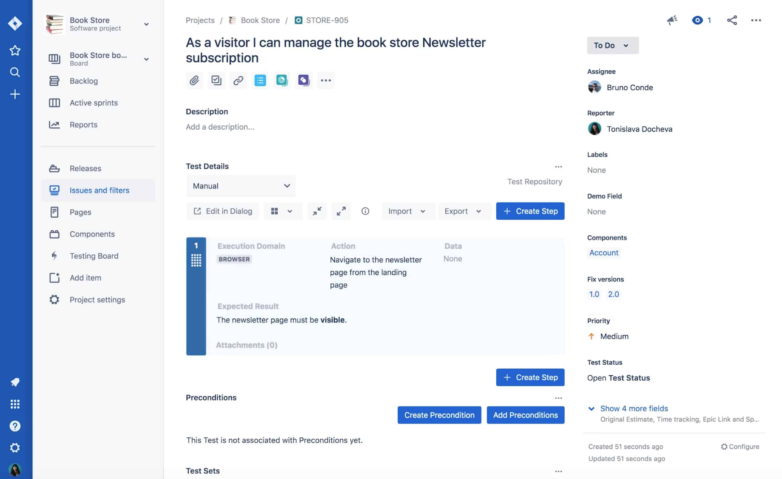 creating test in xray for jira 