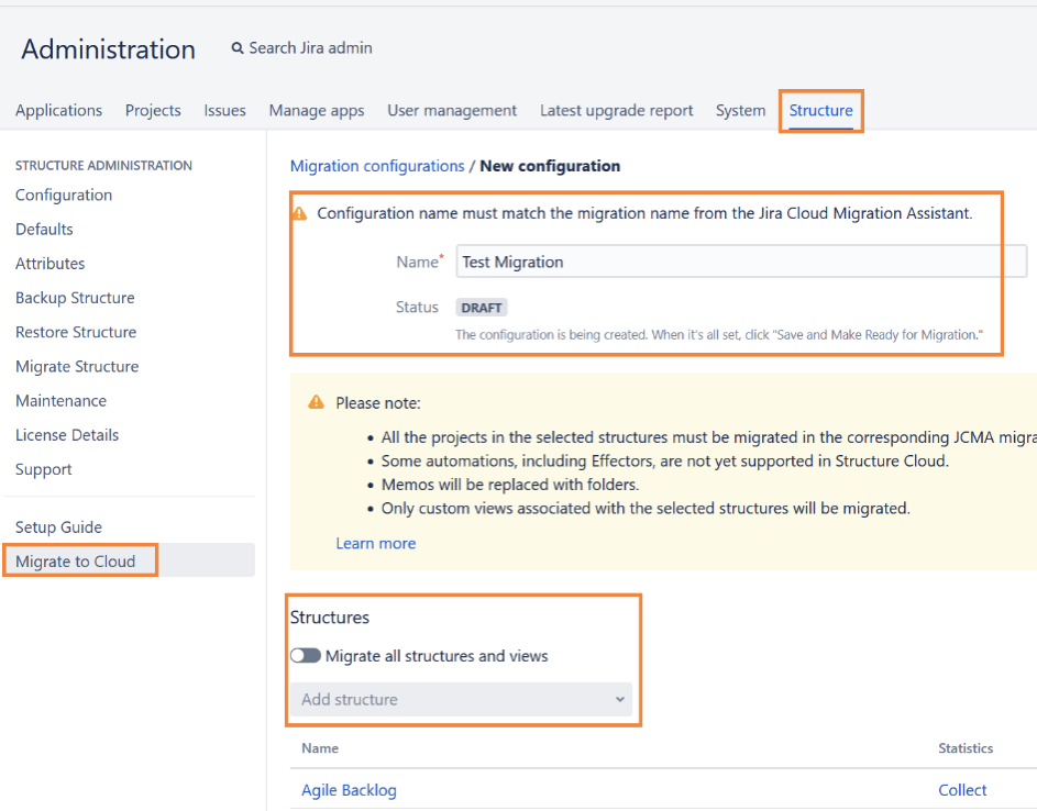 migrate structure for jira to cloud