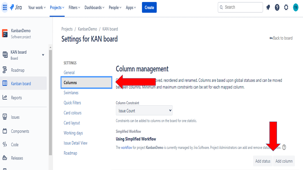 columns in jira kanban