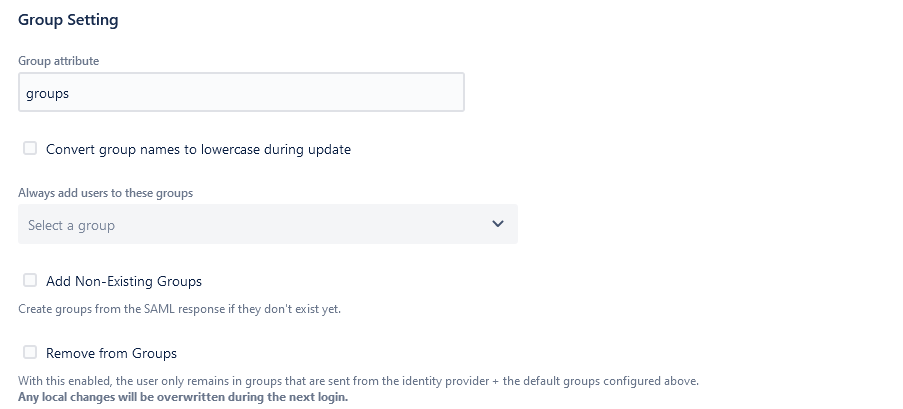 Jira SAML SSO group setting 