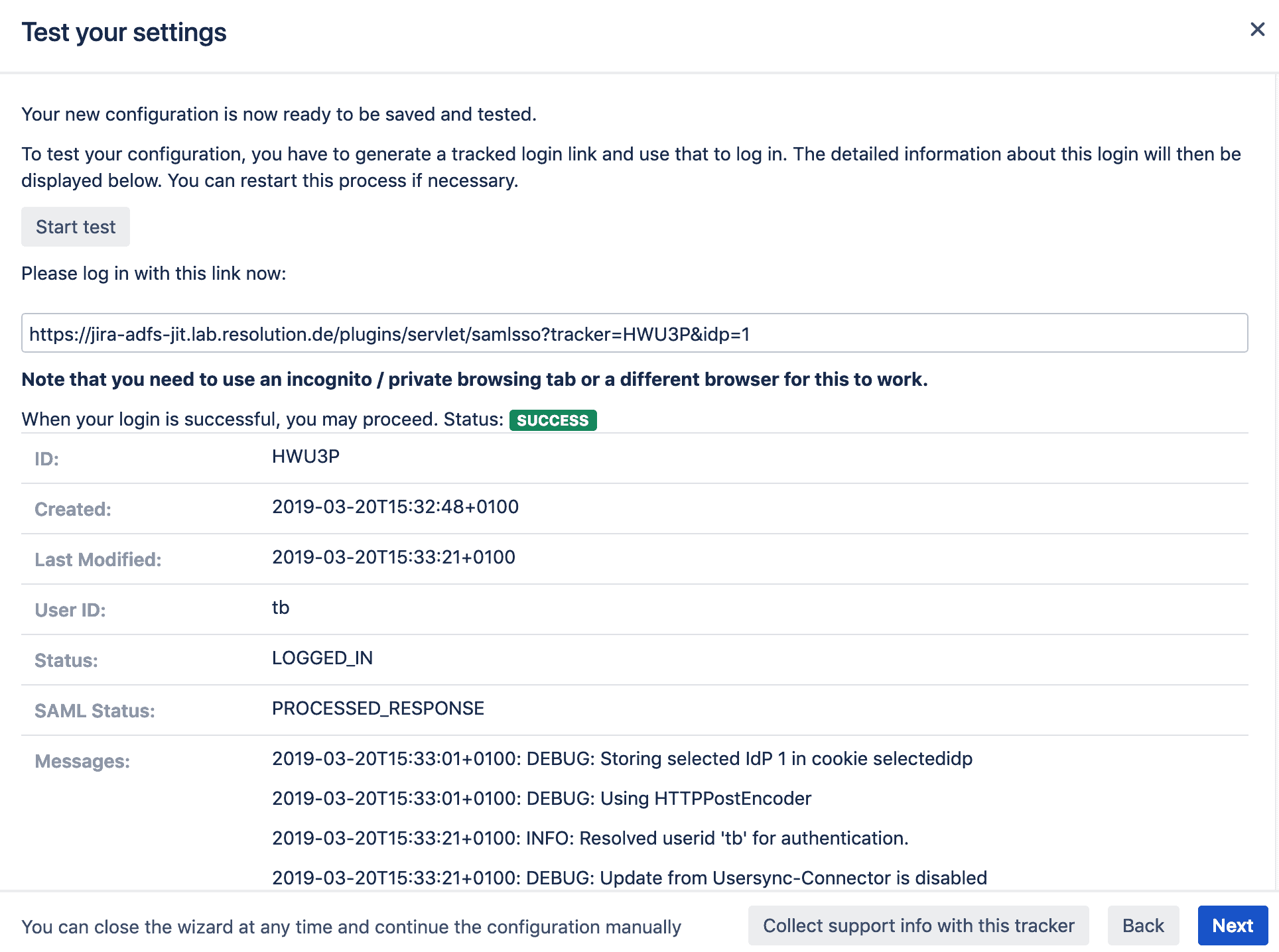 successful test Jira SAML SSO 