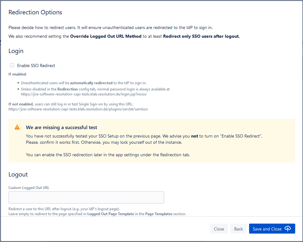 SAML redirection Option 