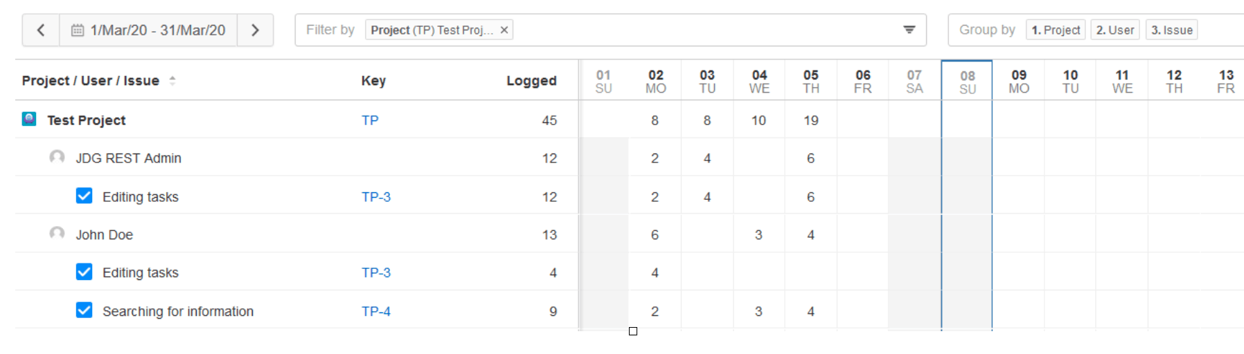 jira tempo time tracking report