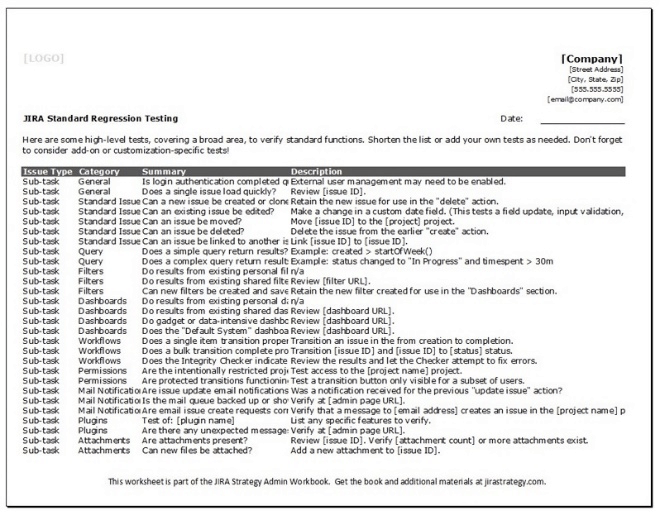 jira test instance checklist