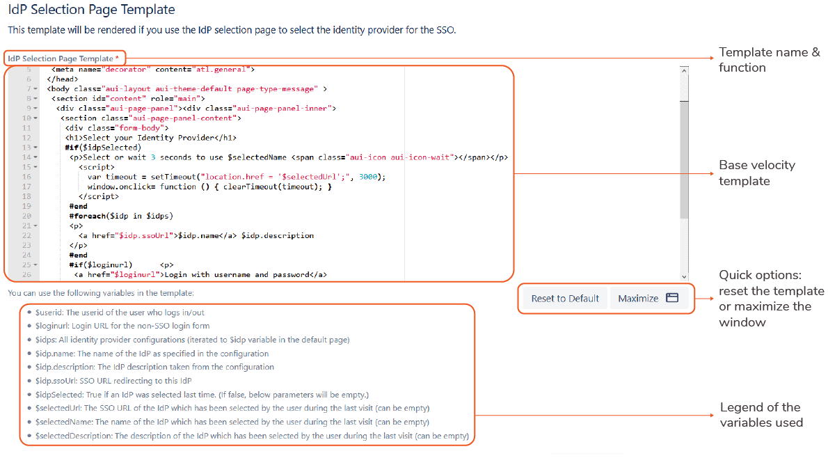 IdP selection page template SAML