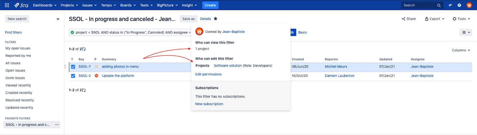 who can access jira filters 