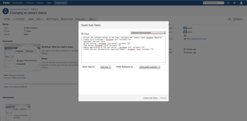 Easily create subtasks in Jira for free