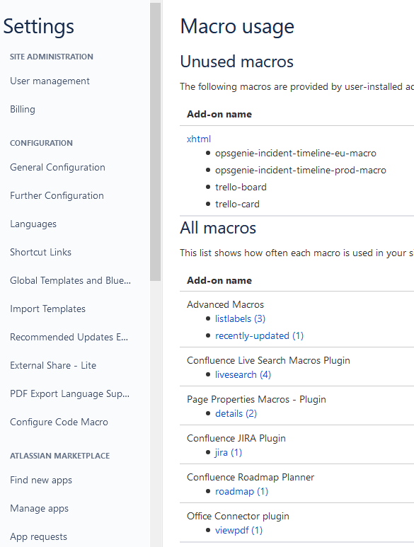 atlassian stack app clean up macro usage