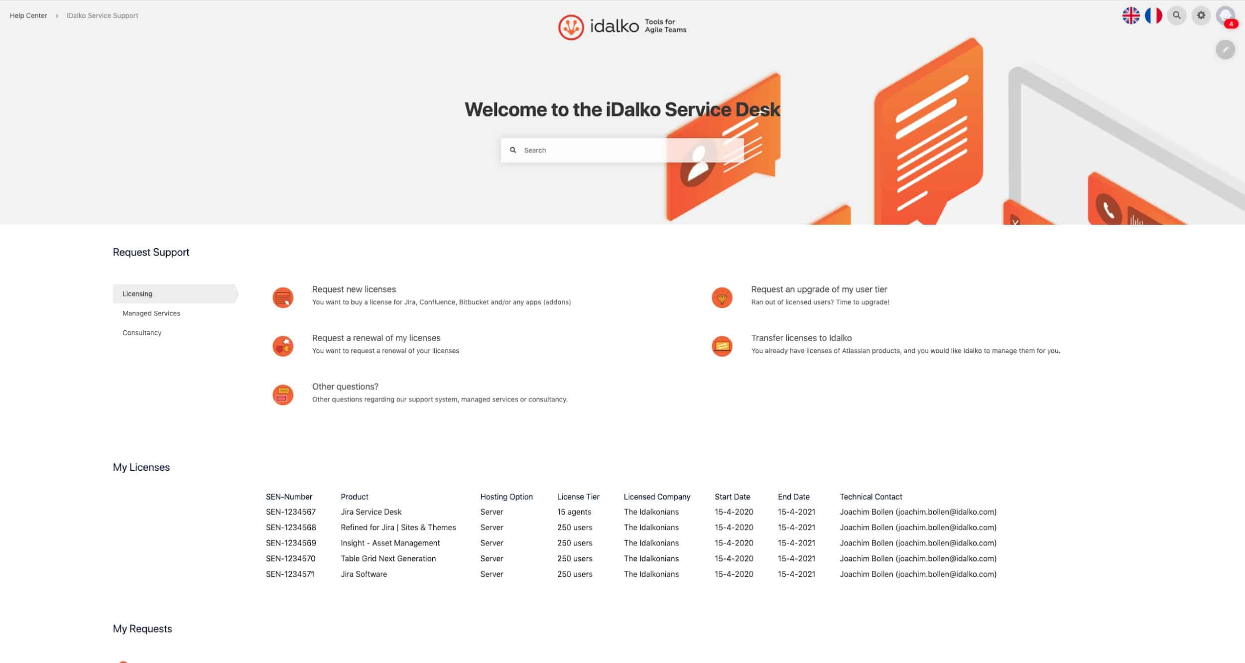 service desk welcome screen