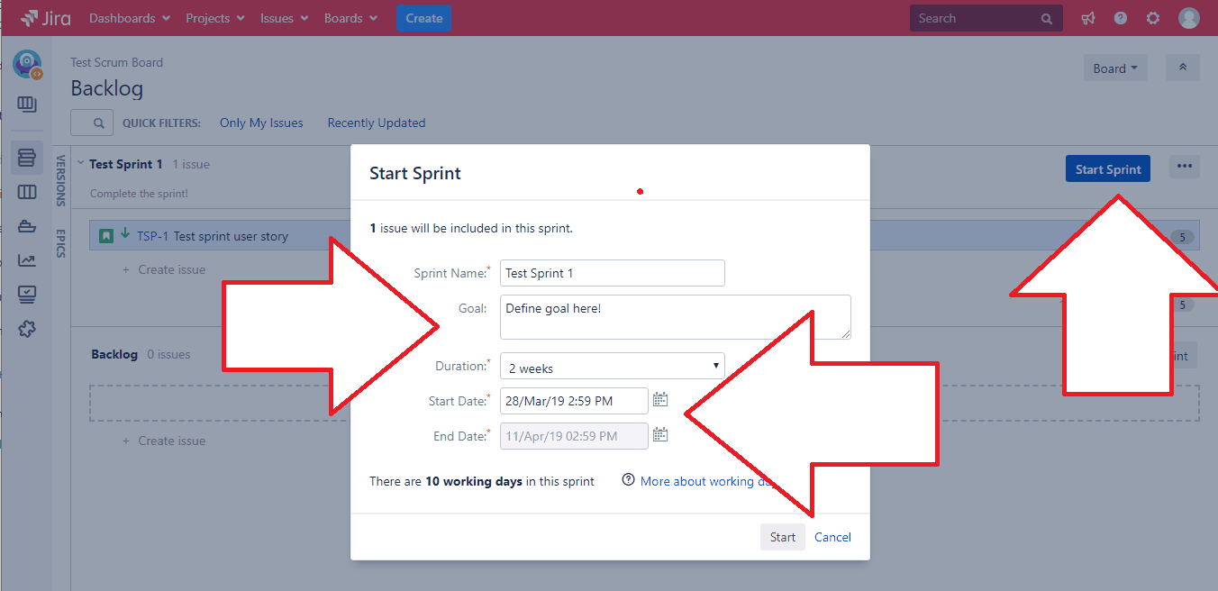 start sprint Jira